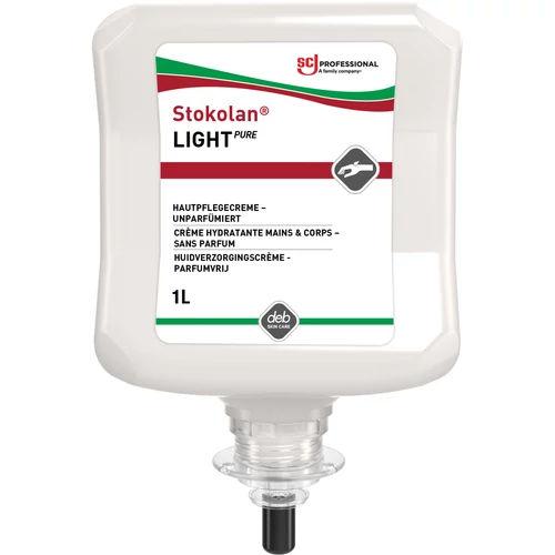 SCJP Restore Stokolan Light Pure munkavégzés utáni regeneráló kézkrém shea vajjal, illatanyag- és színezékmentes, bőrpuhító és hidratáló összetevőkkel, szilikonmentes, Proline manuális adagolóhoz, 1L patron