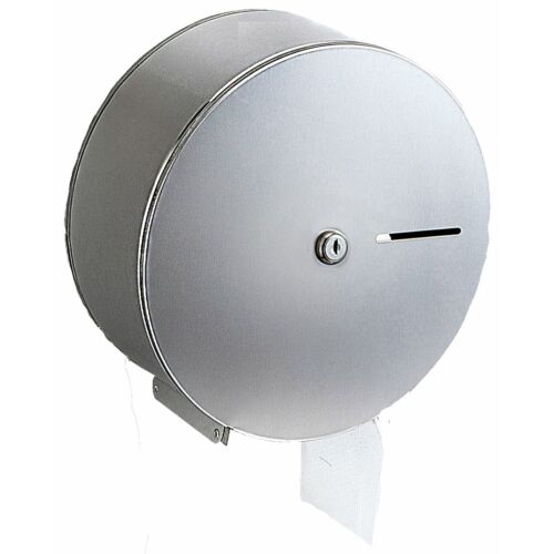 Nagytekercses ipari WC-papír tartó 190-230mm átmérőjű mini-midi tekercsekhez, D=275mm, r.m. acél, fényes