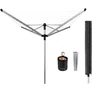 Kép 1/16 - Brabantia Rotary Dryer Lift-O-Matic Advance kerti ruhaszárító 60m, forgatható, D=50mm, ultra könnyen állítható magasság, földbe szúrható, védőzsák, csipesztartó, metál szürke - 117145