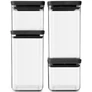 Kép 1/6 - Brabantia tárolóedény készlet, 4db-os, 2x1,6L/2x0,7L, egymásra rakható, légmentes záródás, szögletes, sötétszürke, átlátszó műanyag tartály - 122422