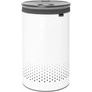 Kép 1/8 - Brabantia Laundry Bin szennyestartó szellőző nyílásokkal, tépőzáras, mosható szennyesgyűjtő zsák, henger forma, nagy méret 60L, műanyag fedő, acél, fehér - 304880