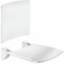 Kép 1/6 - DELABIE Comfort ülőfelületű felhajtható zuhanyülőke háttámlával, 420x506mm, fehér r.m. acél vázon