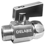 Kép 1/2 - DELABIE karos átfolyásszabályozó szelep, egyenes elzárócsap idom, M3/8"-F3/8", L=45mm, sárgaréz